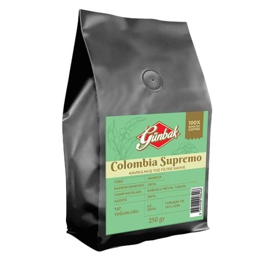 Günbak Colombia Supremo Kavrulmuş Toz Filtre Kahve 250 Gr