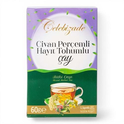 Çelebizade Civan Perçemli Hayıt Tohumlu Bitki Çayı Süzen Poşetli 40 Adet 60 Gr